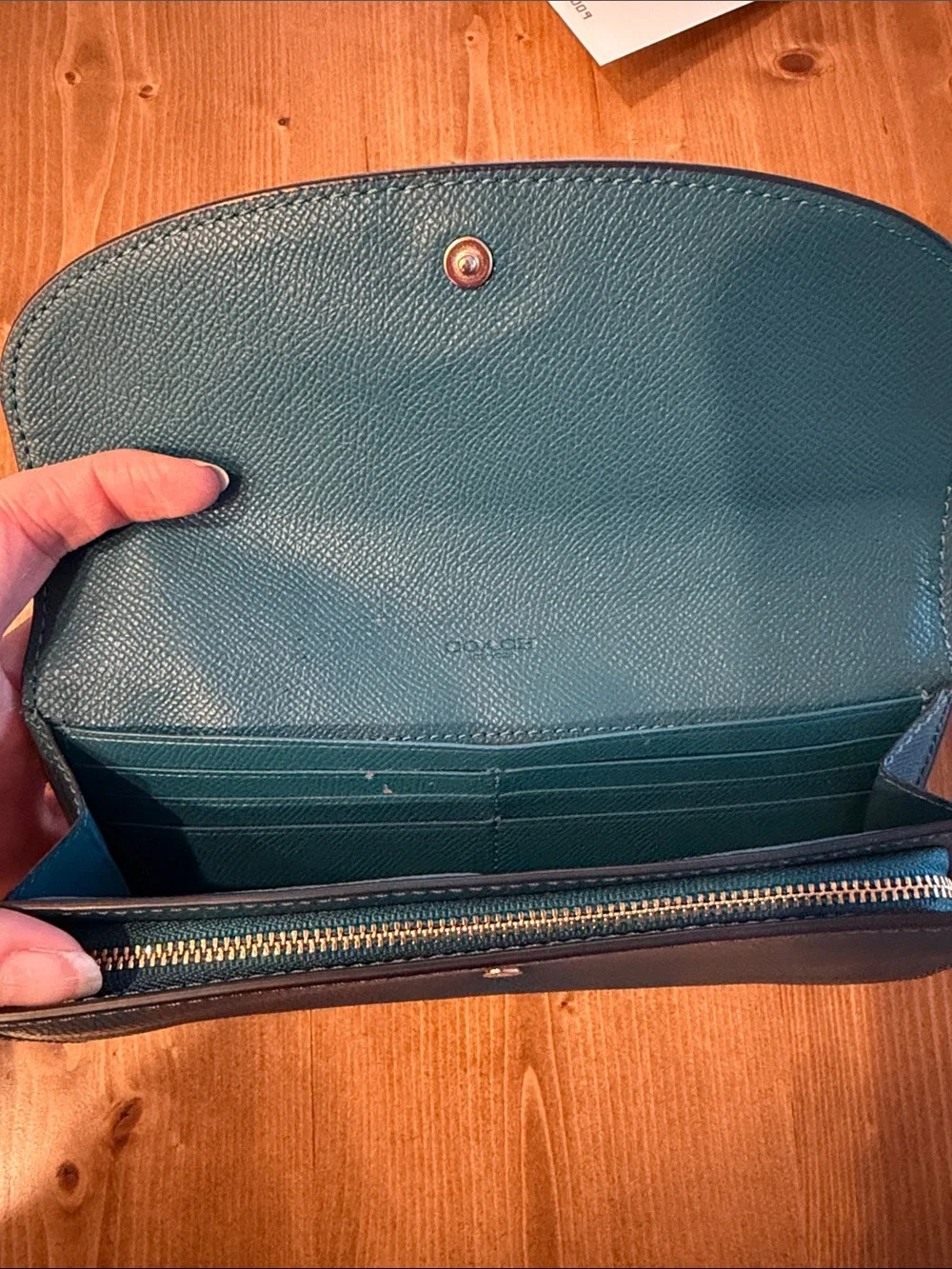 Coach Teal Leather Long Fold Wallet
